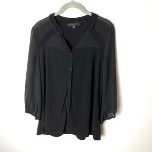 Atelier 29 Blouse Size Large Top 3/4 Sleeves Black Lined Bodice Sheer Sleeves